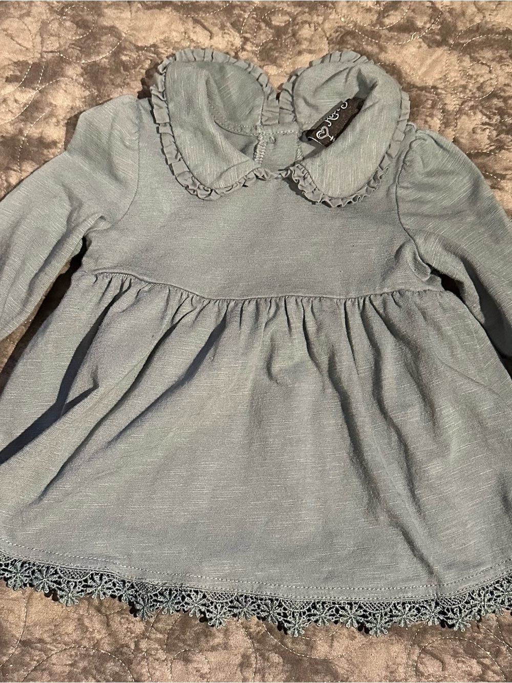 Cynthia Rowley Dusty Blue Ruffled Collar Long-Sleeve Top